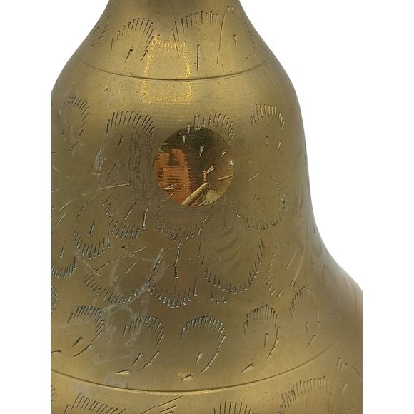 Vintage Large Brass Bell Handheld Etched Detailed Worship Dinner Home Decor - Picture 5 of 11